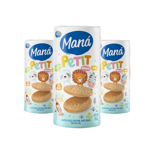 Maná Petit Vanilla & Oatmeal Sweet Cookies Galletitas de Vainilla y Avena, 140 g / 4.93 oz ea (pack of 3)