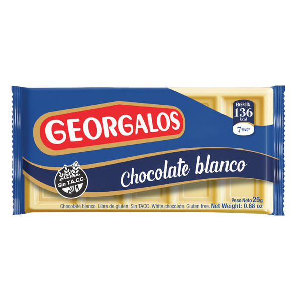 Georgalos Chocolate Blanco Classic Mini White Chocolate Bars - Gluten Free, 25 g / 0.88 oz (pack of 3)