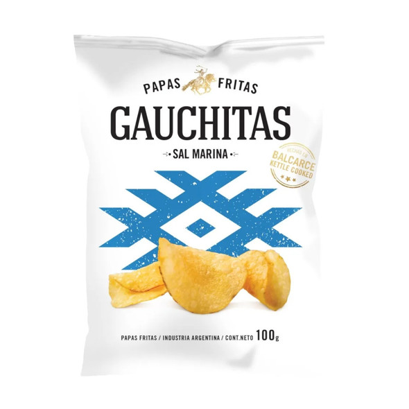 Gauchitas Sea Salt Potato Chips, Crunchy Snack Papas Fritas con Sal Marina, 100 g / 3.5 oz