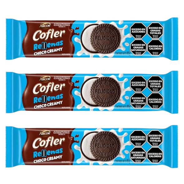 Cofler Chocolate Filled Sweet Biscuits with Vanilla Cream Filling Galletitas Rellenas Choco Creamy, 85 g / 3 oz (pack of 3)