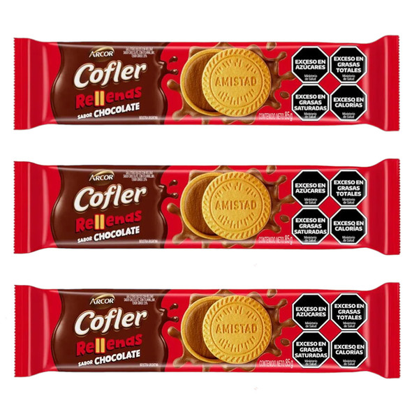 Cofler Chocolate Filled Sweet Biscuits with Vanilla Flavor Galletitas Rellenas Chocolate, 85 g / 3 oz (pack of 3)