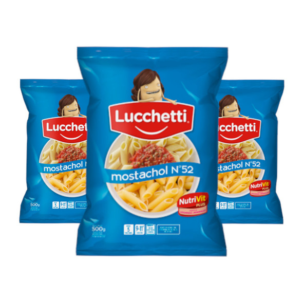 Fideos Lucchetti Mostachol N°52 Macaroni Noodles Perfect For Mac & Cheese, 500 g / 1.1 lb (pack of 3)