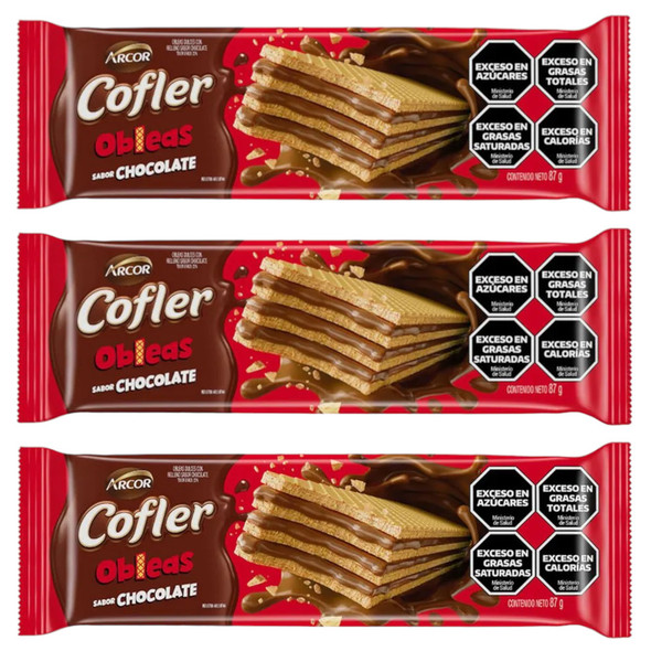 Cofler Chocolate Flavored Sweet Wafer Obleas Rellenas de Chocolate, 87 g / 3.07 oz (pack of 3)