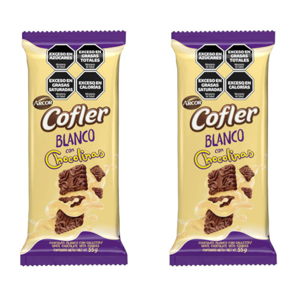 Cofler Chocolate Blanco con Chocolinas White Chocolate Bar with Chocolinas Cookies, 55 g / 1.94 oz (pack of 2 bars)