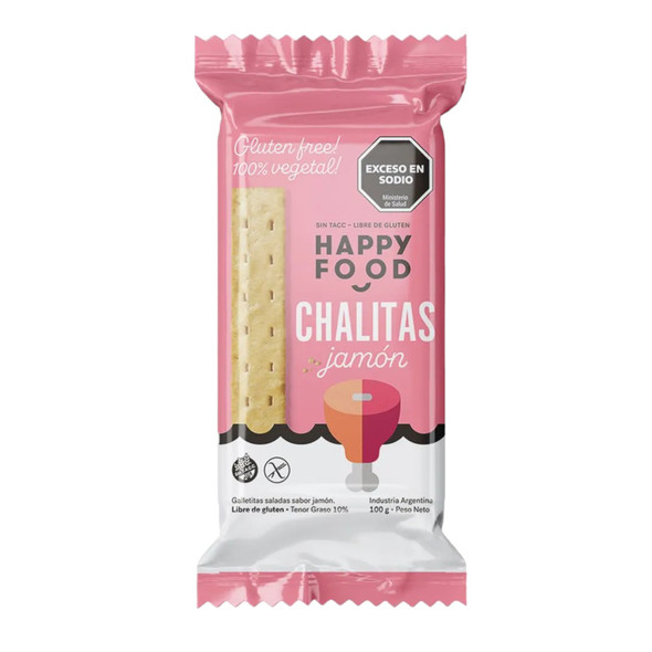 Happy Food Ham Flavor Crackers - Gluten-Free Savory Biscuits Chalitas Sabor Jamón 100% Vegetal, 100 g / 3.5 oz (pack of 3)