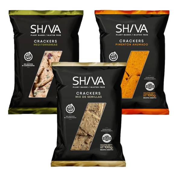 Shiva Crackers Combo Snack Vegan & Kosher Sourdough Crackers Masa Madre, 100 g /  3.5 oz ea (pack of 3)