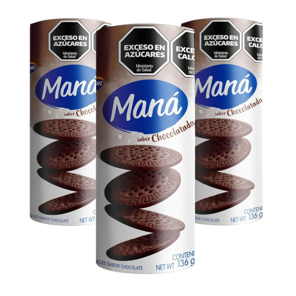 Maná Sweet Biscuits Chocolate Flavor Galletitas Sabor Chocolatada, 136 g / 4.8 oz (pack of 3)