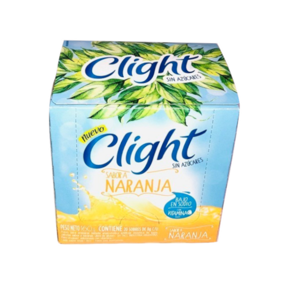 Jugo Clight Naranja Powdered Juice Orange Flavor No Sugar, 8 g /  0.3 oz (box of 20)