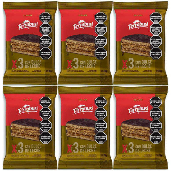 Terrabusi Milk Chocolate Alfajor Triple with Dulce de Leche, 70 g / 2.5 oz (pack of 6)