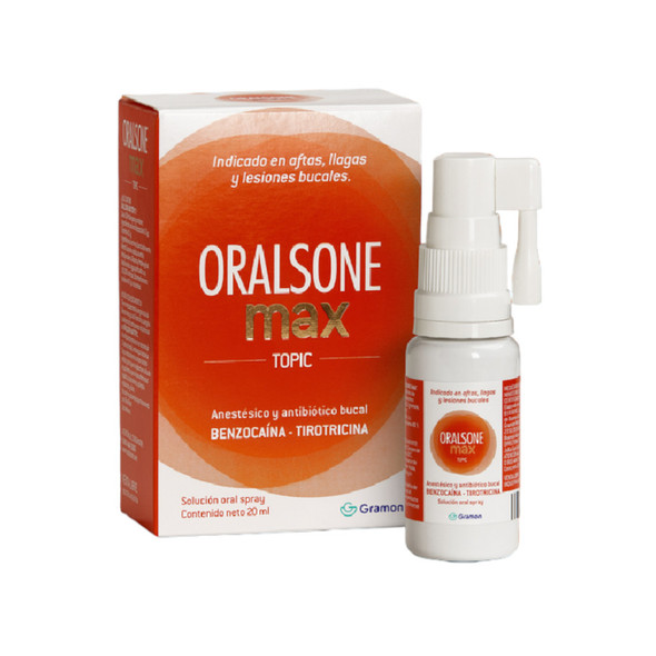 Oralsone Max Topic Oral Anesthetic & Antibiotic Benzocaine Tyrothricin for Mouth Ulcers, 20 ml / 0.68 oz