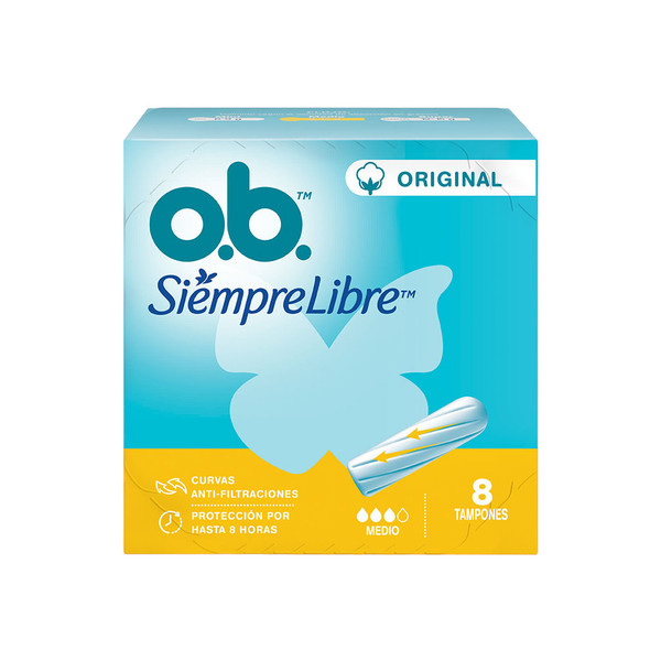 O.B. Original Medium Tampons, Curved Anti-Leak Protection up to 8 Hours, 8 Count (pack of 3)