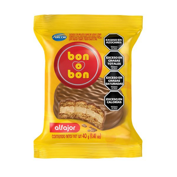 Bon O Bon Alfajor Triple con mantequilla de maní y chocolate con leche, 60  g / 2.1 oz (paquete de 6)