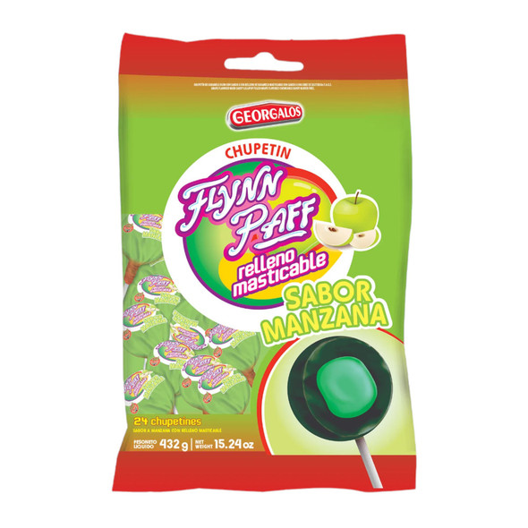 Flynn Paff Apple Flavored Chewy Lollipops Chupetines Rellenos Sabor Manzana, 432 g / 15.24 oz