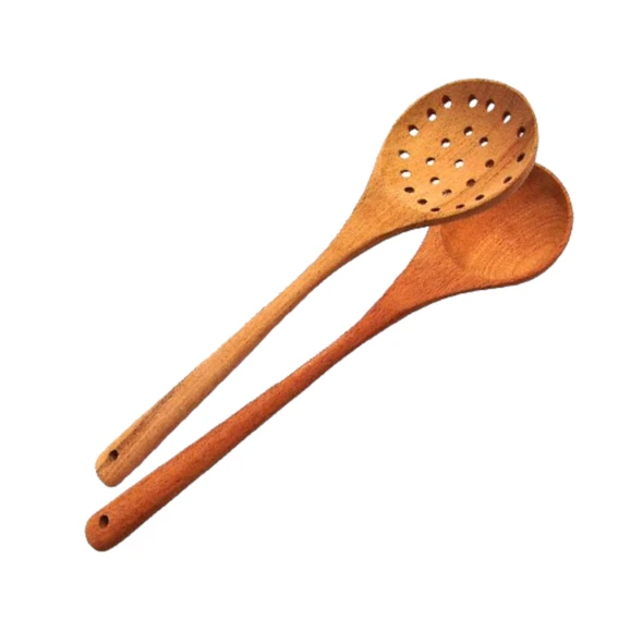 Cuchara & Espumadera Tehuelche Wooden Spoon & Skimmer Set, Handcrafted Algarrobo Wood Kitchen Utensils, Durable & Stylish
