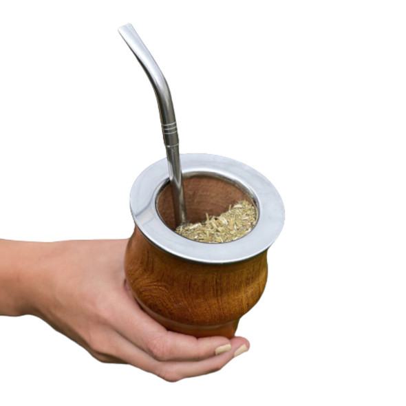 Mate Camionero Algarrobo Wood with Stainless Steel Ring Mate con Virola de Acero Inoxidable by Made in Mate - Authentic Yerba Mate Cup