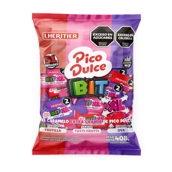 Pico Dulce BIT XL Chewy Candy Strawberry, Tutti Frutti & Grape Flavors Extra Large, 408 g / 14.39 oz