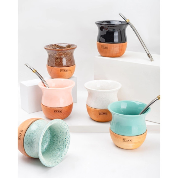 Kyma Ceramic Mate with Turned Lenga Wood Base & Steel Bombilla (Various Colors Available)