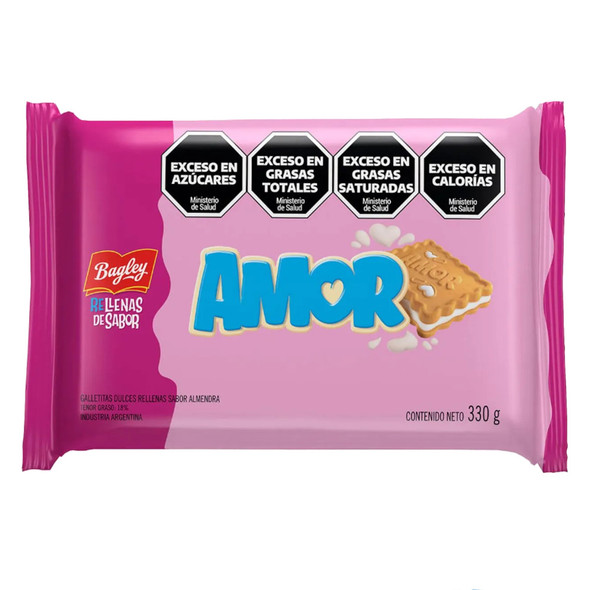 Amor Galletitas Dulces Sandwich Cookies with Almond Flavored Filling, 330 g / 11.64 oz (tripack)