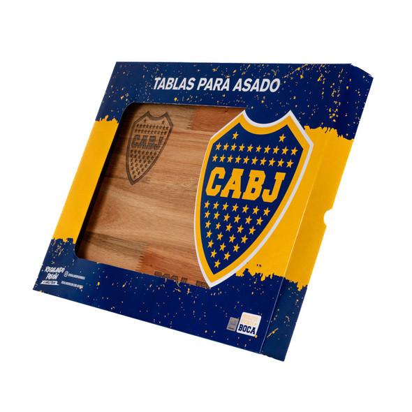 Medium BBQ Board with Laser Engraved Boca Juniors Crest - Eucalyptus by Regalando Pasión, 34 cm x 47 cm / 13.39" x 18.50"