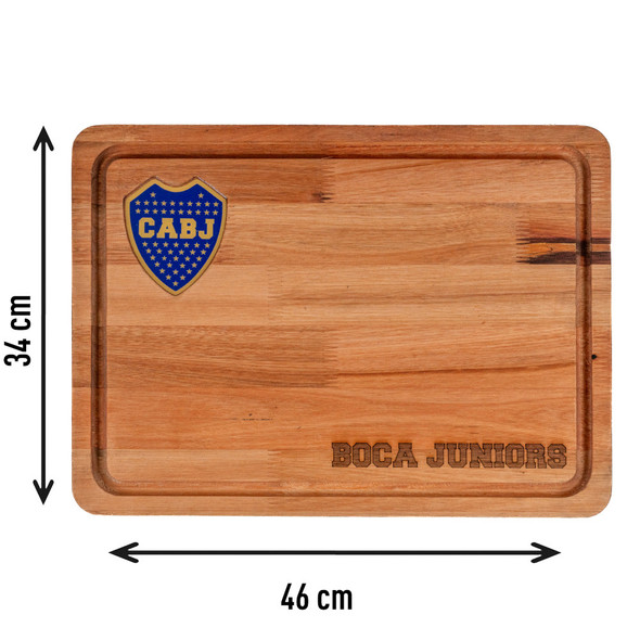 Medium BBQ Board with Color Laser Engraved Boca Juniors Crest - Eucalyptus by Regalando Pasión, 34 cm x 47 cm / 13.39" x 18.50"