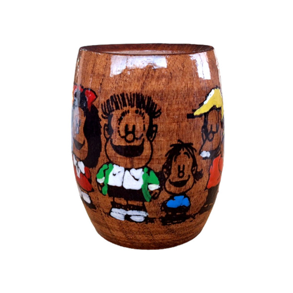 Mate Hand-Painted Lacquered Wood Mate Cup - Mafalda and Friends Design