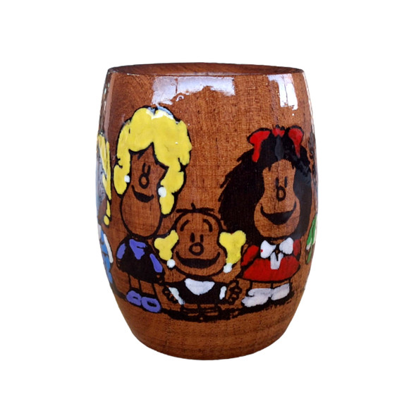 Mate Hand-Painted Lacquered Wood Mate Cup - Mafalda and Friends Design