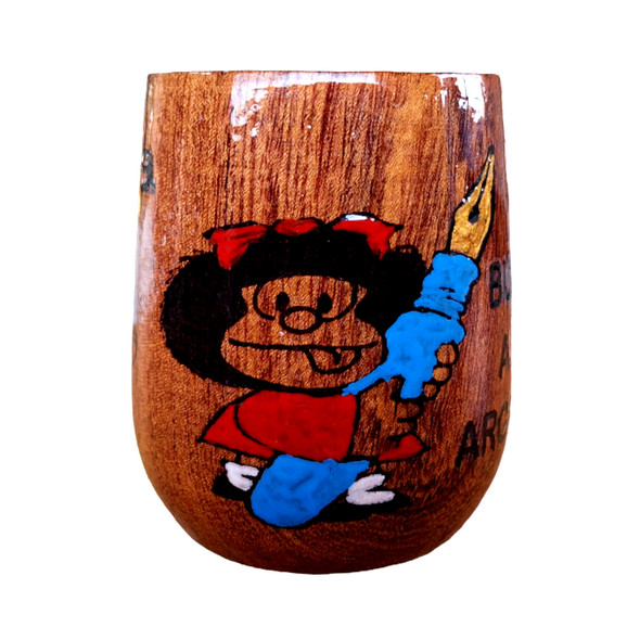 Mate Hand-Painted Lacquered Wood Mate Cup - Mafalda Design