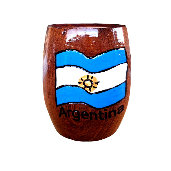 Mate Hand-Painted Lacquered Wood Mate Cup - Argentina Flag Design, Handcrafted Wooden Mate