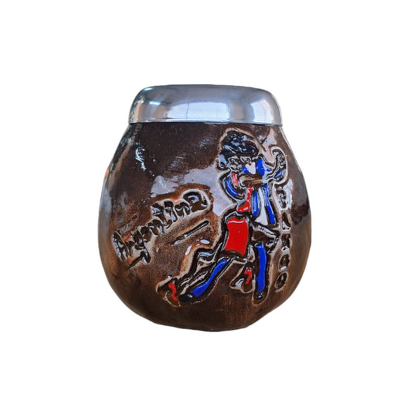 Mate Hand-Painted Lacquered Calabash Mate Cup - Tango Design, Handcrafted Gourd Mate