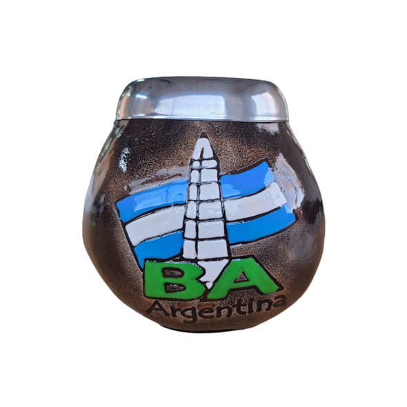 Mate Hand-Painted Lacquered Calabash Mate Cup - Obelisk Design, Handcrafted Gourd Mate Diseño del Obelisco