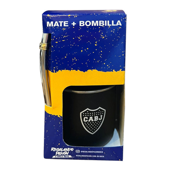 Mate Boca Juniors Black Stainless Steel Mate with Straw by Regalando Pasión