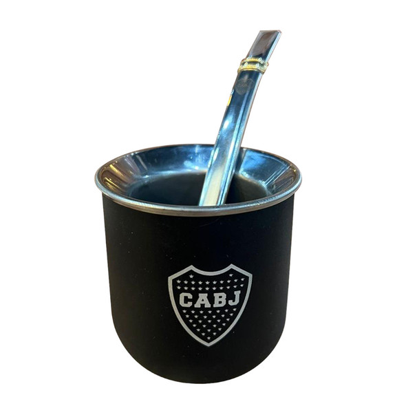 Mate Boca Juniors Black Stainless Steel Mate with Straw by Regalando Pasión