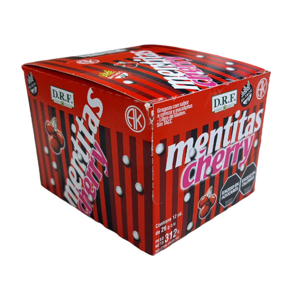 Mentitas Cherry Candy with Eucalyptus Flavor, Gluten-Free, 26 g / 0.9 oz (box of 12)