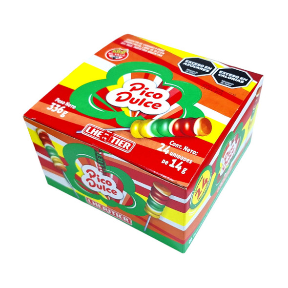 Pico Dulce Chupetín Fruit Rainbow Lollipop Favorite Candy Popular for Parties & Birthdays, 336 g / 11.85 oz (box of 24)