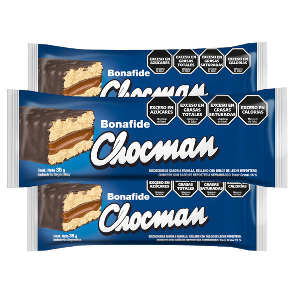 Bonafide Chocman Vanilla Biscuit Bizcochuelo with Dulce de Leche & Milk Chocolate, 35 g / 1.2 oz (pack of 3)