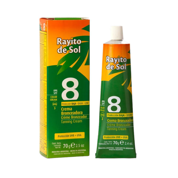 Rayito de Sol Crema Bronceadora Tanning Cream with SPF 8, Low Protection, Sunscreen Filter, 70 g / 2.47 oz Rayito de Sol Crema Bronceadora Tanning Cream with SPF 8, Low Protection, Sunscreen Filter, 70 g / 2.47 oz