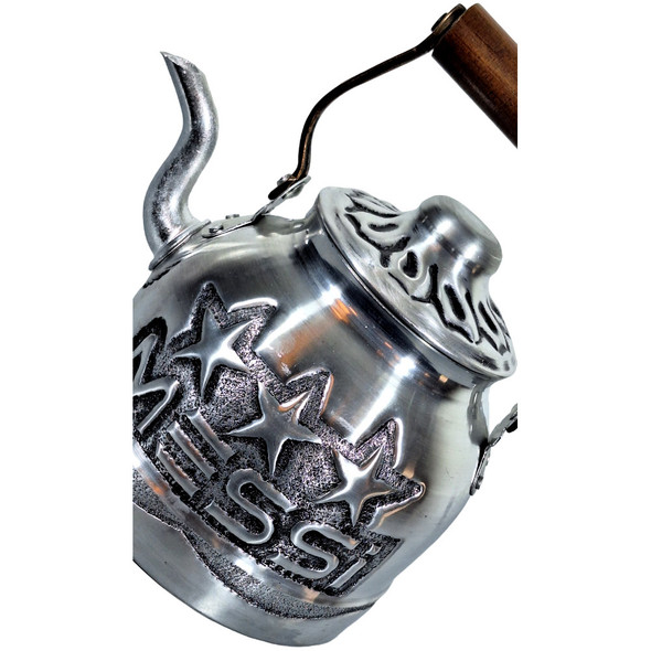 Pava Handmade Aluminum Kettle with Engraved Messi, Artisan Teapot, 100% Argentine Craft Diseño Messi Tres Estrellas