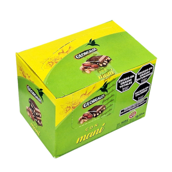 Georgalos Low Glycemic Milk Chocolate with Peanuts, Gluten-Free Chocolate con Maní, 525 g / 18.5 oz (box of 15)