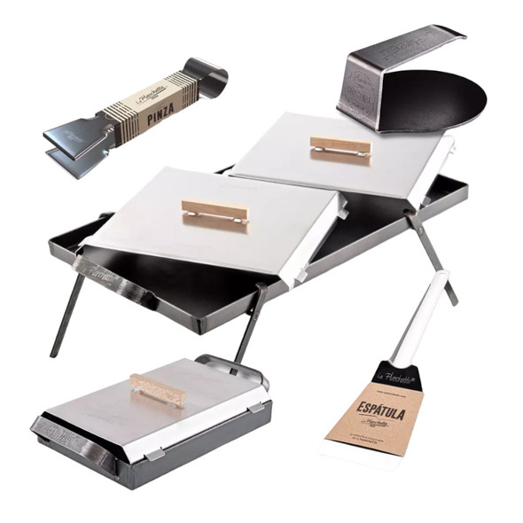 La Planchetta Combo: Double Burner Planchetta Set with Lid, Legs, Tongs, Spatula, Smasher & Gift – Perfect for BBQs and Grilling