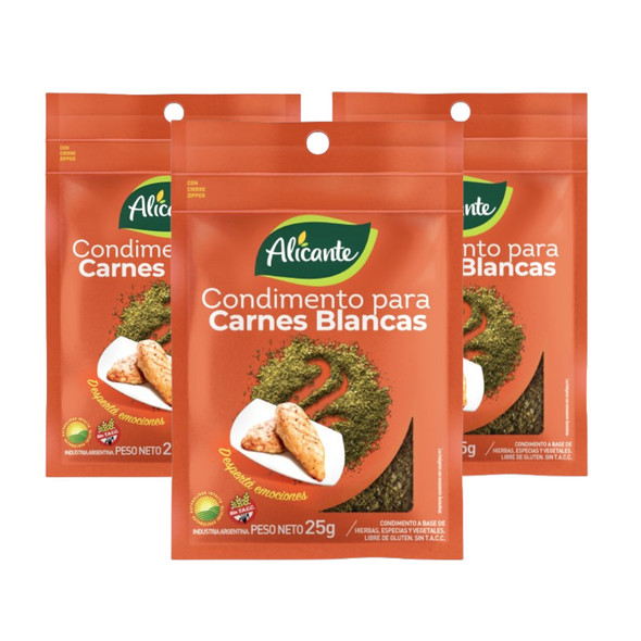 Alicante Gluten-Free White Meat Seasoning with Herbs, Spices & Vegetables Condimento para Carnes Blancas, 25 g / 0.88 oz (pack of 3)