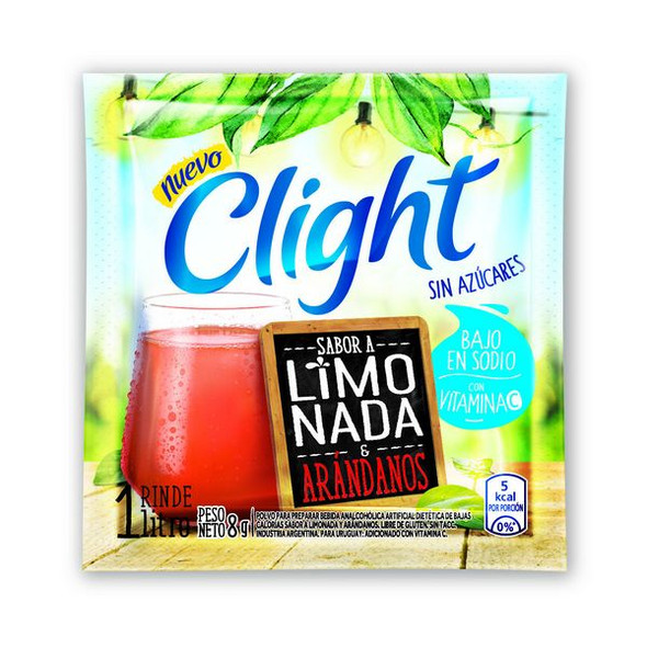 Jugo Clight Limonada & Arándanos Powdered Juice Lemon & Blueberry Flavor No Sugar, 8 g / 0.3 oz (box of 20)
