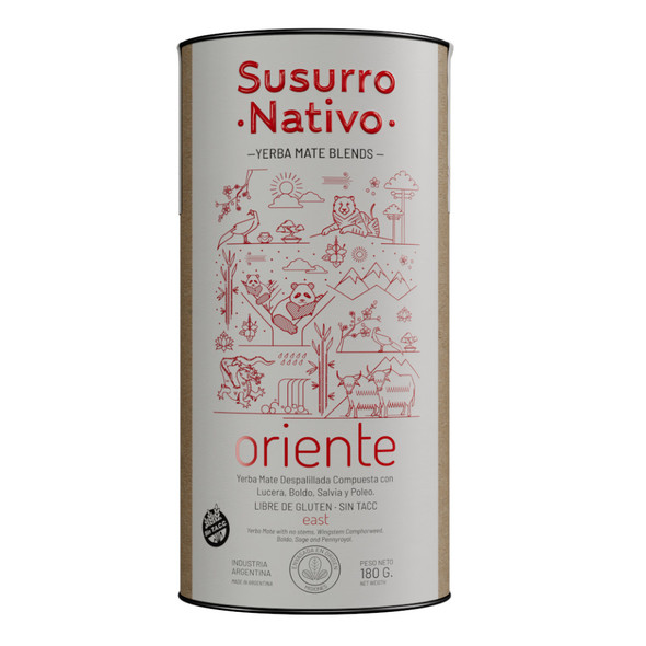 Susurro Nativo Yerba Mate Blends Oriente, Loose Leaf in Can, with Lucera, Boldo, Sage & Poleo, 180 g / 6.35 oz
