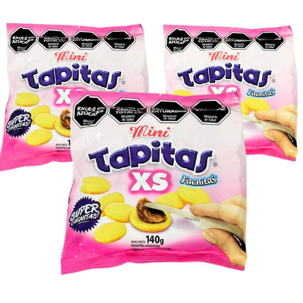 Fachitas Mini Tapitas XS Vanilla Cornstarch Alfajores Cookies, 140 g / 4.93 oz (Pack of 3)