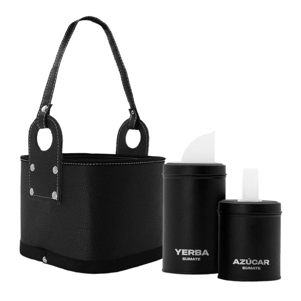 Sumate Set Matero with Eco-Leather Carrying Basket, Yerbera, and Azucarera, 20 x 21.5 x 16 cm / 7.87 x 8.46 x 6.3"