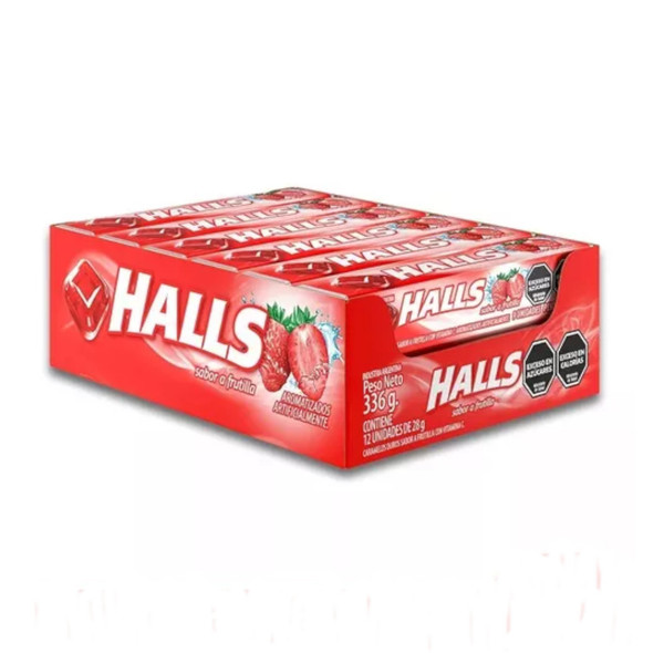 Halls Frutilla Strawberry Hard Candy, 28 g / 0.98 oz ea (box of 12)
