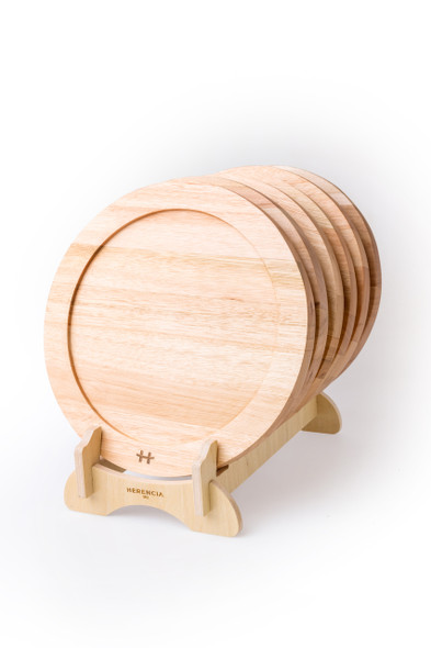 Herencia Grill Rack De Platos Mesopotamia – Handcrafted Grandis Wood Plates, 28 cm / 11 in (6U)