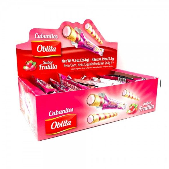 Oblita Cubanitos with Frutilla Strawberry Filling, 5.5 g / 0.19 oz (box of 48)