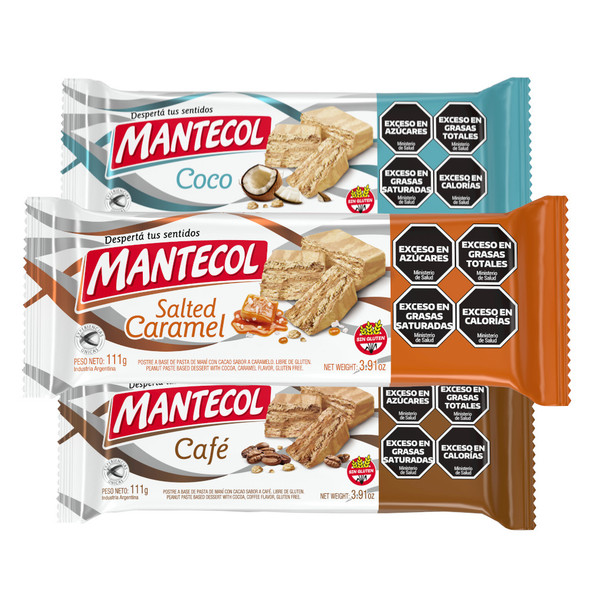 Mantecol Peanut Dessert Mixed Pack - Coconut, Salted Caramel & Coffee, Gluten-Free, 111 g / 3.9 oz (pack of 3)