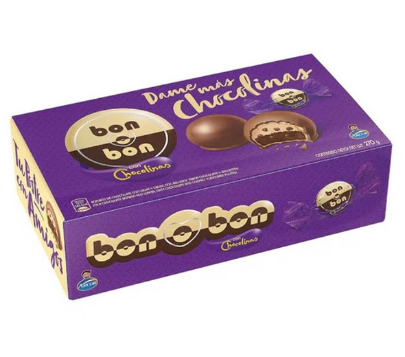 Bon o Bon Traditional Chocolate Bite Filled With Chocolinas Cookies Box of 18 Bites, 270 g / 9.5 oz (complete box)