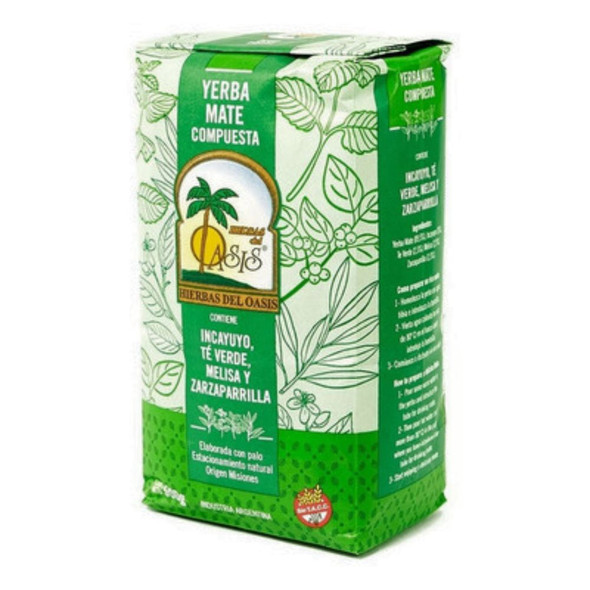Hierbas del Oasis Yerba Mate Compuesta with Incayuyo, Green Tea and Sarsaparilla, 500 g / 1.1 lb